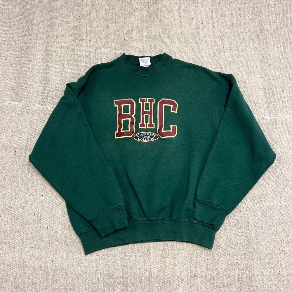 Vintage Black Hawk College Sweatshirt Mens XL Green 1990s Illinois